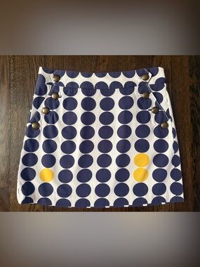 EUC J. Crew Navy and Yellow Polka Dot Cotton Y2K Mini Skirt - women’s 4